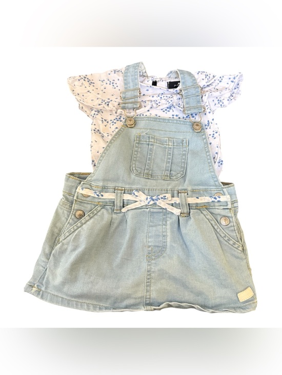 7 For All Mankind Other - 7 For All Mankind Light Blue Denim Overall Dress with White Floral Tee